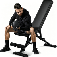 Banc de musculation multifonctionnel réglable et pliable pour usage domestique et commercial, avec support pour haltères, pour la musculation en intérieur et la sécurité en salle de sport