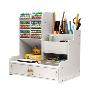 Moderno PVC blanco escritorio ordenado Caddy DIY portalápices organizador de bolígrafos cajón Oficina papelería organizador de escritorio para la escuela en casa - Product Image 1