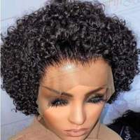 Peluca de Cabello Humano Corto Pixie con Frente de Encaje para Mujeres Negras, Peluca Pixie Cut Bob con 180% de Densidad, Peluca Corta Rizada Pixie Cut