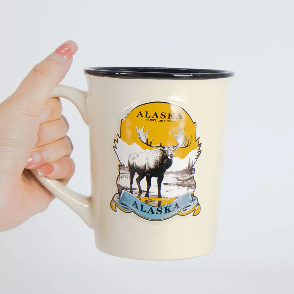 Harga pabrik kustom 18oz negara Alaska Souvenir keramik cangkir kopi