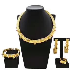 Zhuerrui Available Gold Brass Jewelry Set Multi Color Beads Necklace Jewelry Sets Simple Woman Costume Accessories H50067