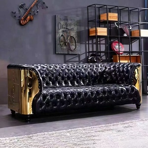 Sofá de Cuero Encerado Industrial Americano de Alta Gama Personalizado con Hebillas, Sofá de Espera para Salón de Belleza y Recepción de Oficina - Product Image 1