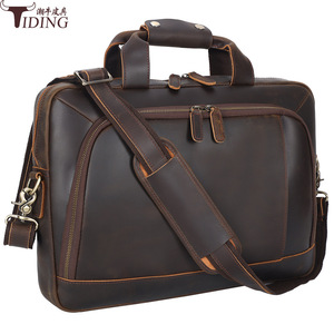 Genuine <b>Leather</b> <b>Briefcase</b> Men's Dark Brown Top Layer Cowhide Business Bag Laptop Case Solid Color Polyester Lining - Product Image 3