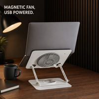 Dudukan Laptop dengan Kipas Pendingin Magnetik Bertenaga USB Baja 2.0mm 360 °   Alas Putar Lipat untuk Meja Kantor Grosir