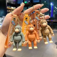 Porte-clés en métal motif singe gibon de dessin animé, pendentif pour sac d'école, cadeau pour couple