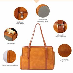 Sac de transport élégant pour animaux de compagnie avec maille respirante sur trois côtés, en cuir végétalien de qualité supérieure et design spacieux pour un voyage confortable - Product Image 4