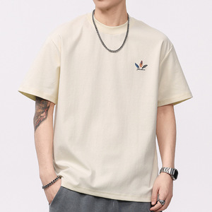 Camiseta de Manga Corta para Hombre, Cuello Redondo, 100% Algodón, 230g, Estampado Digital de Plumas en la Espalda, Anti-Pilling, Tejido Casual, Directo de Fábrica - Product Image 4
