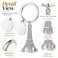 Porte-clés en métal personnalisé Tour Eiffel Paris, porte-clés souvenir en alliage de zinc, logo personnalisé, breloque de sac, faible MOQ, vente en gros
