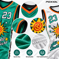 Maillot de basket personnalisé vert et blanc All Stars, col en V, imprimé rétro Sun Star, sublimation intégrale, vêtements d'équipe personnalisés en gros, USA