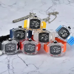 2022新到三月新设计RM9791C水晶透明外壳手表单日历硅带橡胶石英表