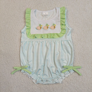 Mono de bebé recién nacido al por mayor, para niños, con bordado de patos y rayas azules, estilo burbuja - Product Image 6