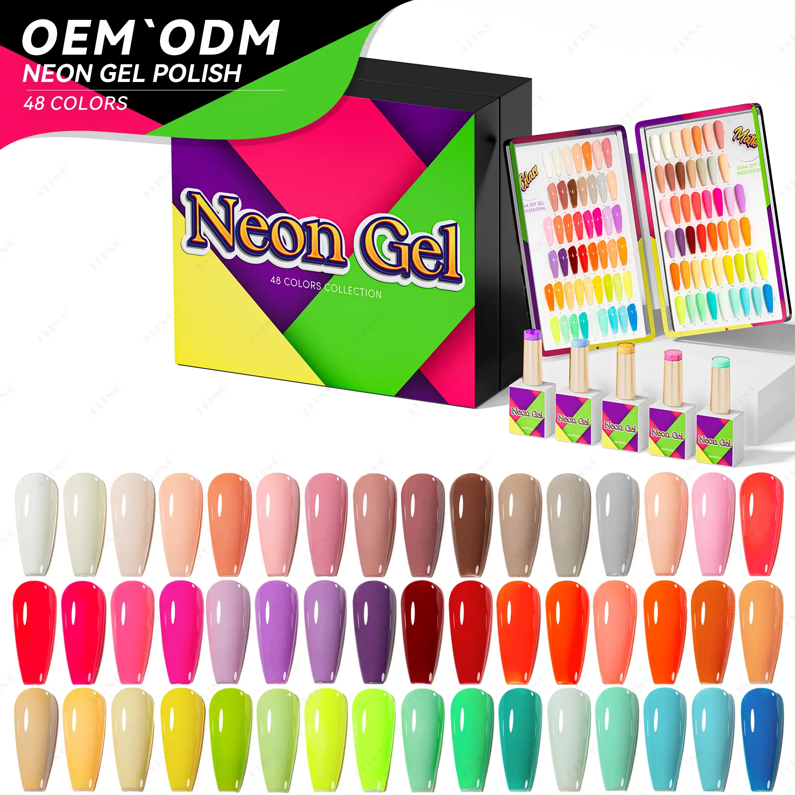 JTING pigmen tinggi 48 warna Neon gel kuku koleksi gratis desain sampel OEM perlengkapan kuku kustom Label pribadi...