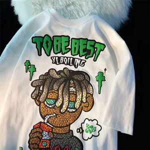 Hot Sale Hochwertige <span class=keywords><strong>100</strong></span>% Baumwolle Puff Printing Personal isierte benutzer definierte Herren schwarz T-Shirt Animate T-Shirt - Product Image 1