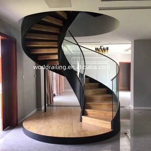 YL METAL Venda Quente Corrimão de Vidro Temperado Materiais de Madeira Sólida Escada Espiral Curvada - Product Image 3