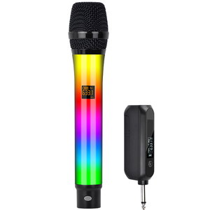 Micrófono de <span class=keywords><strong>Karaoke</strong></span> inalámbrico Luces LED RGB 2 Micrófonos de solapa de mano para adultos Grabación Receptor de canto Batería incluida - Product Image 4