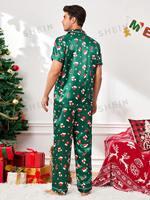 Ensemble de pyjamas de Noël en satin pour couples, style boutonné à revers soyeux, pyjamas de fête en gros