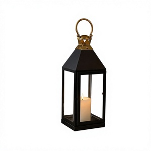 Portavelas de Metal Negro con Asa Dorada y Ventana de Vidrio para Decoración del Hogar - Product Image 2