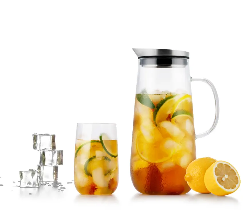 1250ML High-end Transparent Glass Water Carafe Glass Water Jug Big Capacity Water Filter Pitcher With Handle / SS Lid