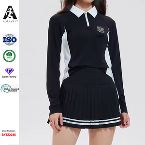 Tennis Golfpak Hardlopen voor dames Sneldrogend Fitnesstop Herfst Winter Badmintontraining Kleine revers Lange mouwen Nylon/katoen - Product Image 1