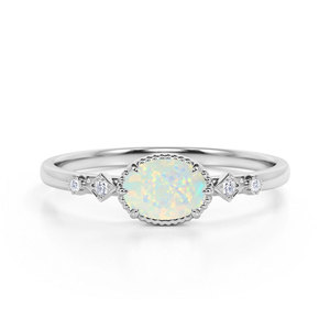 Classic 925 <b>Silver</b> <b>Opal</b> Engagement <b>Ring</b> Bezel Setting Rhodium Plated Women's Fine Jewelry Band - Product Image 4