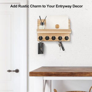 <span class=keywords><strong>Porte</strong></span>-clés mural en bois Tung 5 crochets support de rangement de lettres pour tenir des sacs manteaux clés lettres décoration murale pour salon - Product Image 3