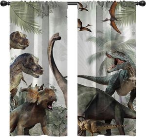 Cortinas de Ventana con Diseño de Dinosaurios, Estilo Jurásico, para Niños y Niñas, Animales, Naturaleza, Bosque, Hojas, Lindas, para Habitación de Adolescentes, 2 Paneles - Product Image 1