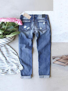 <span class=keywords><strong>Jean</strong></span> en denim vintage pour femme, séchage rapide, avec broderie de trous, taille mi-haute, pantalon évasé - Product Image 3