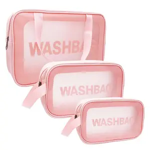 3PCS Transparent Waterproof Cosmetic Makeup Organizer with Handle Portable Liquids Storage Clear Travel Toiletry Bags