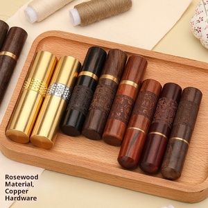 Étui à aiguilles en bois, <span class=keywords><strong>tube</strong></span> de rangement pour aiguilles à coudre en laiton, outil portable pour le travail du cuir - Product Image 6