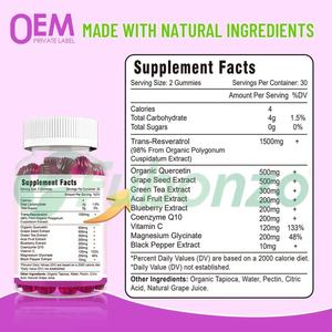 Bonbons gélifiés à la resvératrol de haute pureté OEM, 98% de trans-quercétine, CoQ10, vitamine <span class=keywords><strong>C</strong></span>, antioxydant, soutien articulaire, santé cardiaque et <span class=keywords><strong>c</strong></span>érébrale - Product Image 3