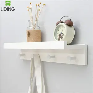 Bamboo Wall Mounted Coat Rack Hook Rack with 4 Hooks White Finish