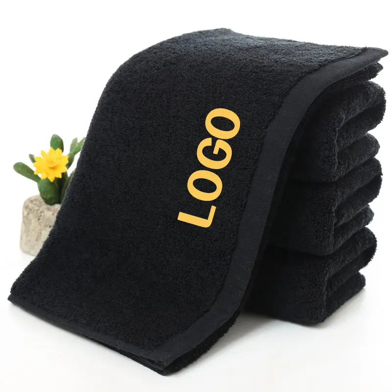 Custom 100% Katoen Hoge Kwaliteit Zwarte Gym Handdoek Borduurwerk Logo Handdoek