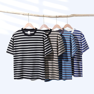 Customized Male's <b>Linen</b> <b>Striped</b> <b>Fabric</b> Free Desgin OEM Cotton 250g Horizontal Stripes O Neck Soft High Standard for All Age - Product Image 3