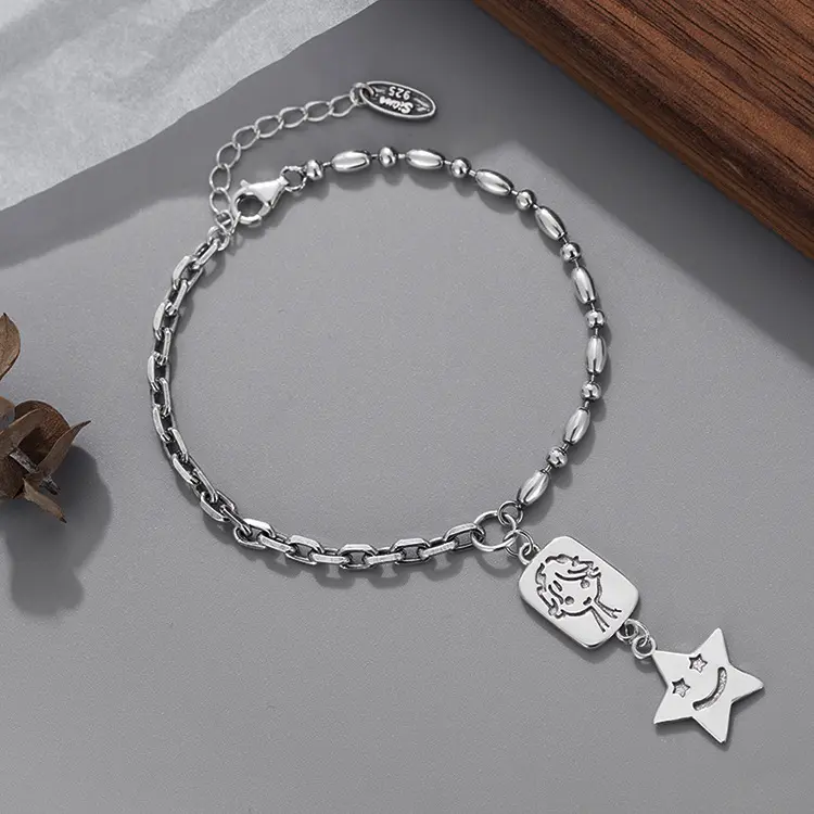 925 стерлингового серебра ювелирные изделия милый Миссия Аватар "пятиконечная звезда" смайлик простой серебряный браслет