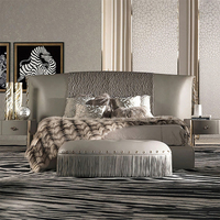 Lit double King Size, style italien moderne, luxe, tissu rembourré, cadre en pin, avec rangement