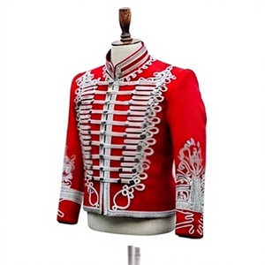 Uniforme d'hiver formel pour homme, rouge vintage, à col montant, double boutonnage, avec garniture brodée cordonnée sur le devant, imperméable et respirant - Product Image 4
