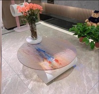 Table basse italienne minimaliste à motif ondulé en verre trempé, style luxe léger, moderne, en acier inoxydable et dalle de pierre, multifonctionnelle