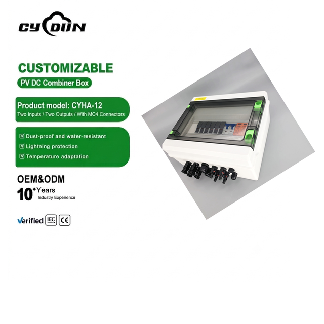 YUNDUN CYHA-12-2-500V- Solar Photovoltaic PV Distribution Box Smart Lock Lightning Protection 2 Input 2 DC 500V Fuse MCB SPD