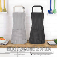 Lot de 2 tabliers pour enfants en coton rayé, lavables en machine, 2 poches, pour garçons et filles (noir + gris 55x65cm)