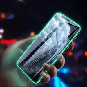 高清9h夜光发光硅框架玻璃钢化防指纹手机屏幕保护器，适用于iphone X 12 Pro Max