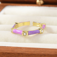JS21 Vergulde bamboe-gewrichten emaille ring met gekleurde strass steentjes, verstelbaar, open, damesmode ring