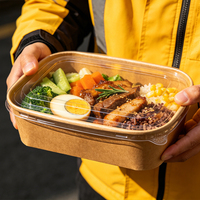 Duurzame vierkante papieren kom, vetwerende kraft lunchbox, stevige wegwerp voedselbak voor warme en koude fastfood