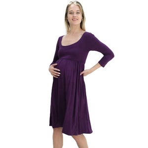 Vêtements de maternité personnalisés en rayonne jersey spandex automne décontracté mignon robe vêtements de grossesse avec manches 3/4 - Product Image 6