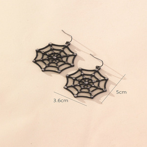 Boucles d'oreilles pendantes en forme de toile d'araignée noire, en alliage de zinc, bijoux de fête d'Halloween, boucles d'oreilles tendance - Product Image 2