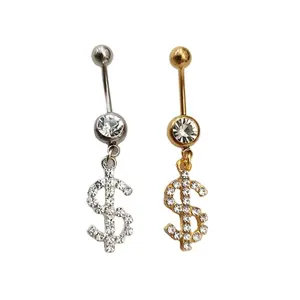 fashion new arrivals piercing jewelry US dollar mark crystal rhinestone navel belly button ring