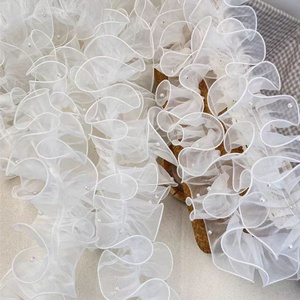 En gros, Fleur en organza froncée perlée de 11 cm, style ballet, en maille ondulée, nouveau matériau, accessoires vestimentaires, motif animalier - Product Image 6