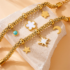 Fashion Charm Bracelet Gold Plated Star Moon Flower Turquoise Pendant Women's Jewelry Gift Accessory - Product Image 1