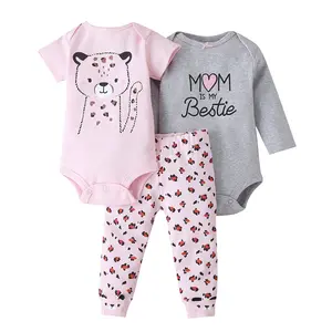 Baby Clothes Girl Summer Cotton 3 Piece Set OEM Romper Pants Suit Wholesale Little Kids Clothes