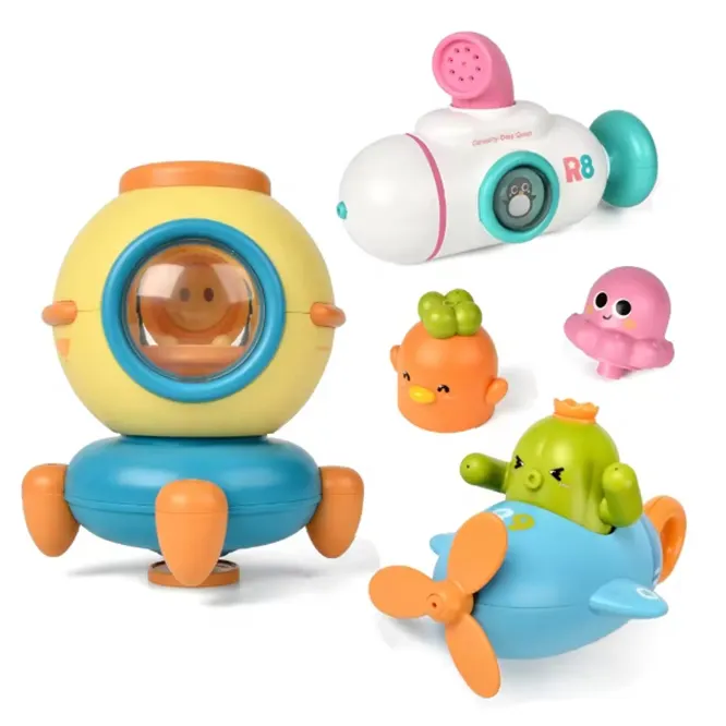 Sommer Karikatur Bad Spielzeug Badewanne U-Boot Wasserkanone Baby-Sprinkler-Dusche Raketenaktivität Wasser-Spritzpistole Spiel-Set