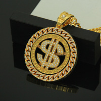 Collier argent plaqué or glacé Hip Hop Twist Link Collier Dollar Money Shape Collier rappeur HipHop Bijoux